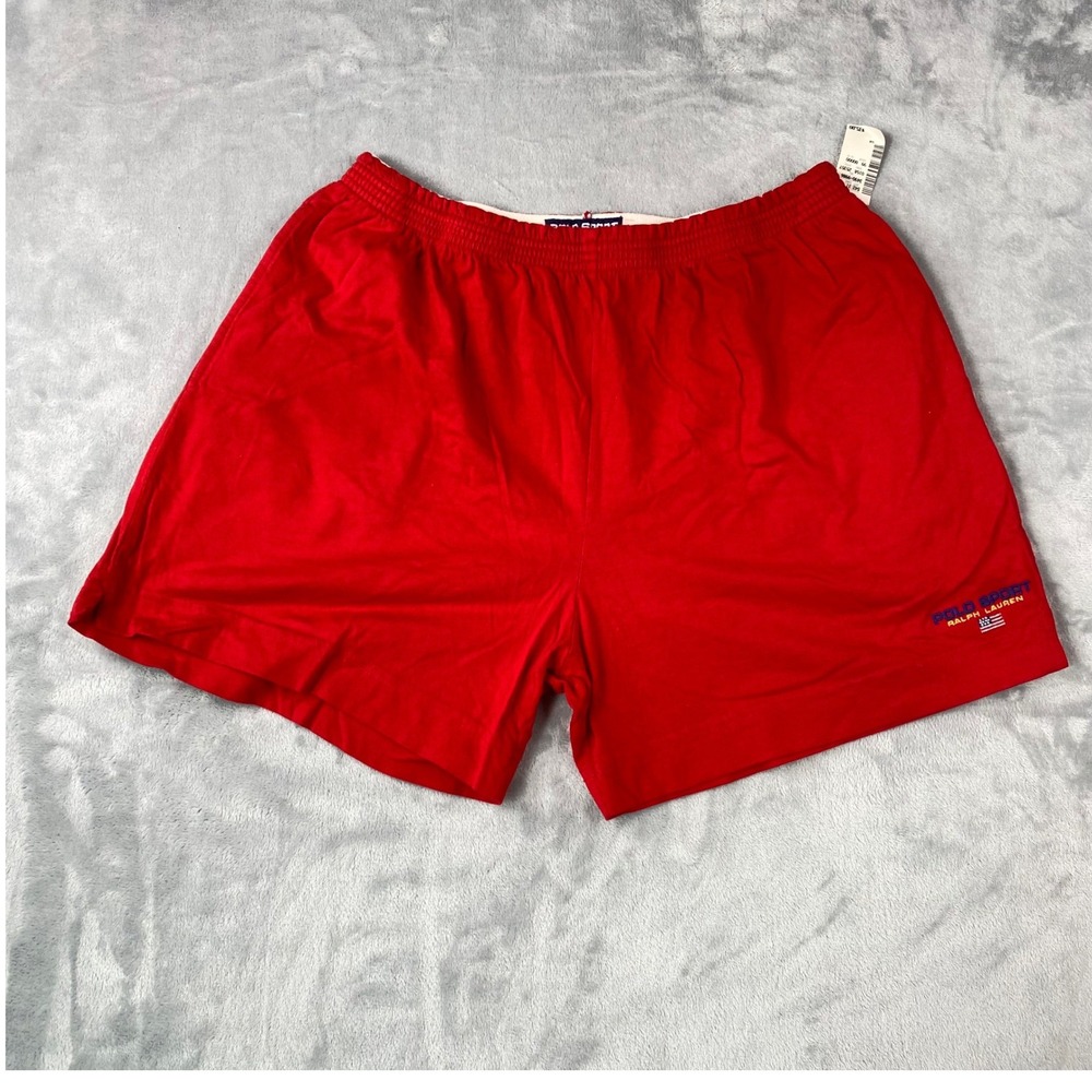 Vintage Polo Sport Ralph Lauren Red Knit Shorts Mens XL Vintage 90s Cotton - Picture 6 of 9